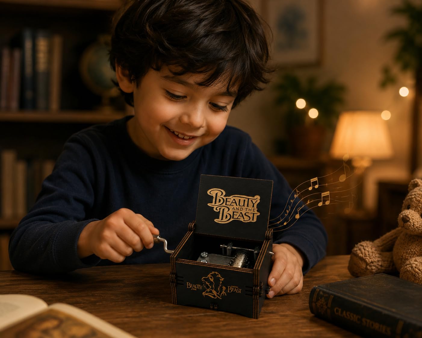 Buy Jamboree Beauty and Beast Hand Crank Wooden Music Box Vintage
